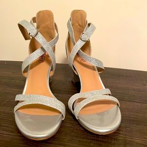 Silver Glitter strap open toe high heels